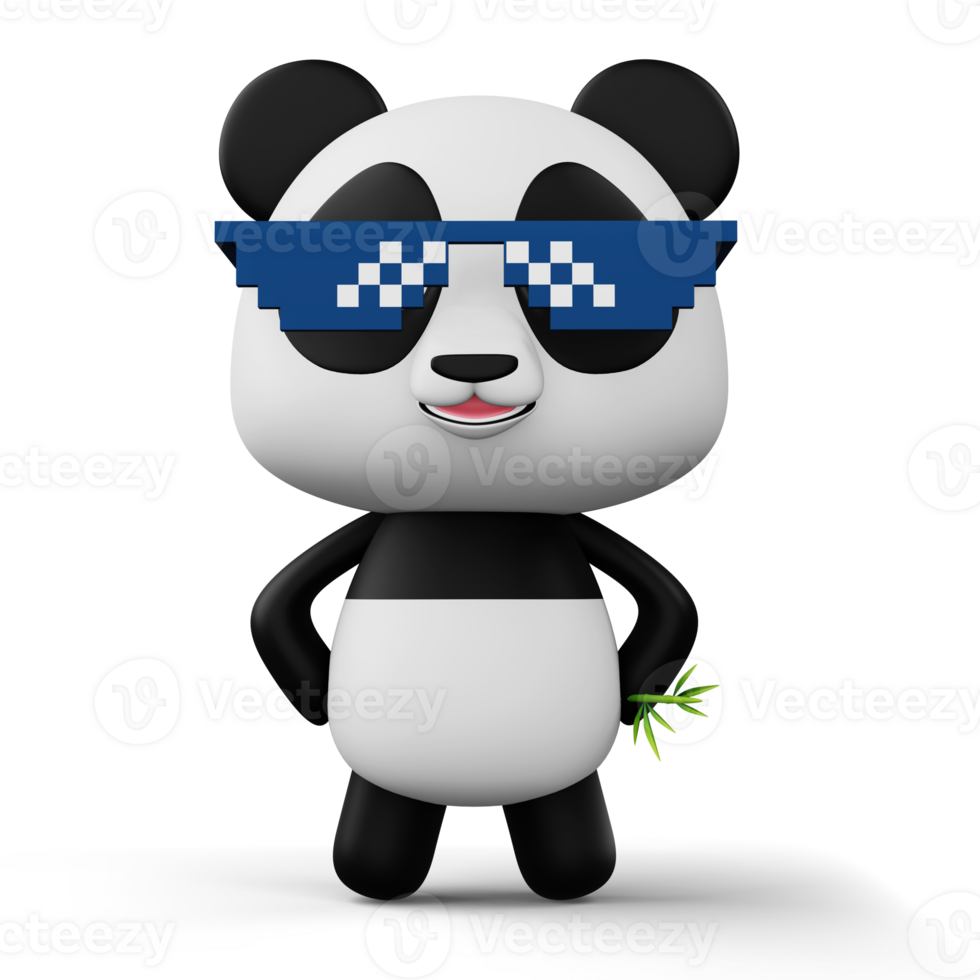 Cute panda character with bamboo, 3d rendering png