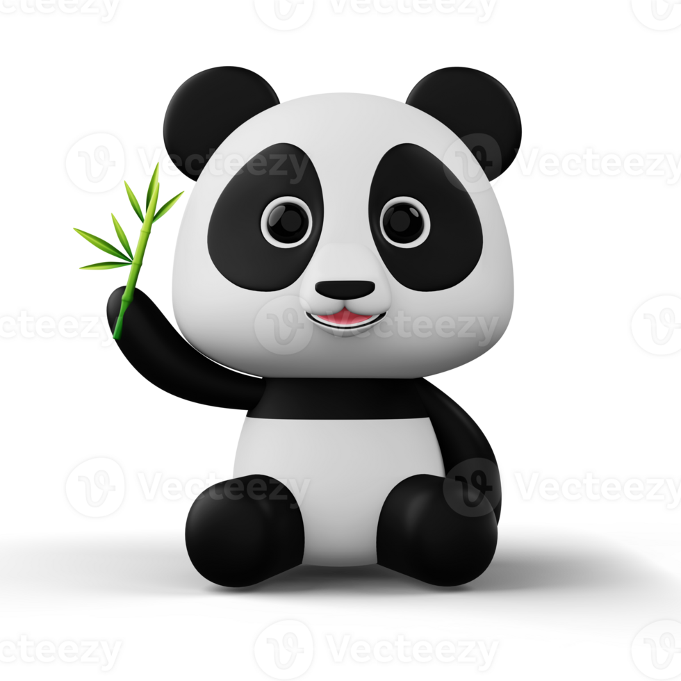 linda panda personaje con bambú, 3d representación png