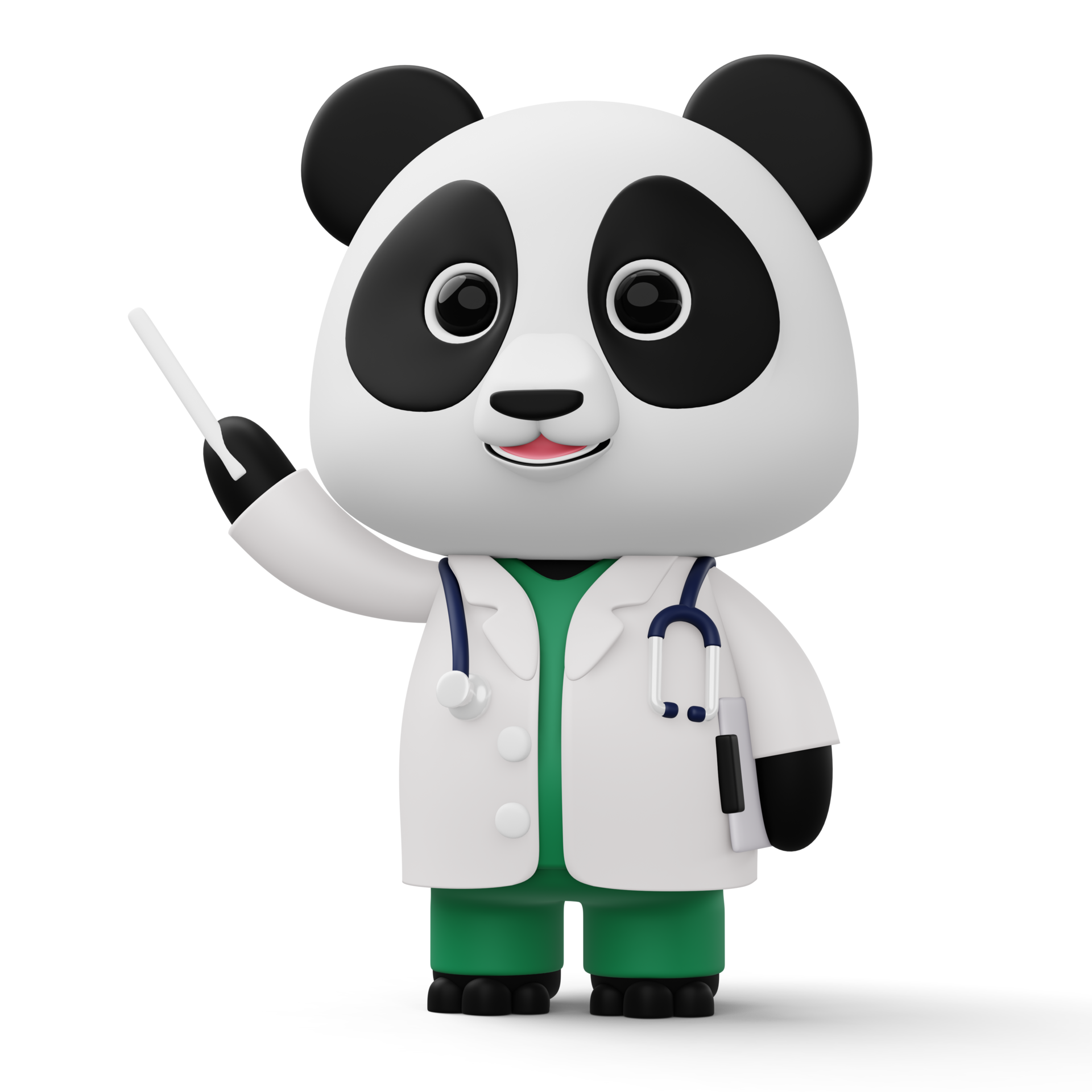 Cute doctor panda, 3d cartoon panda character, 3d rendering