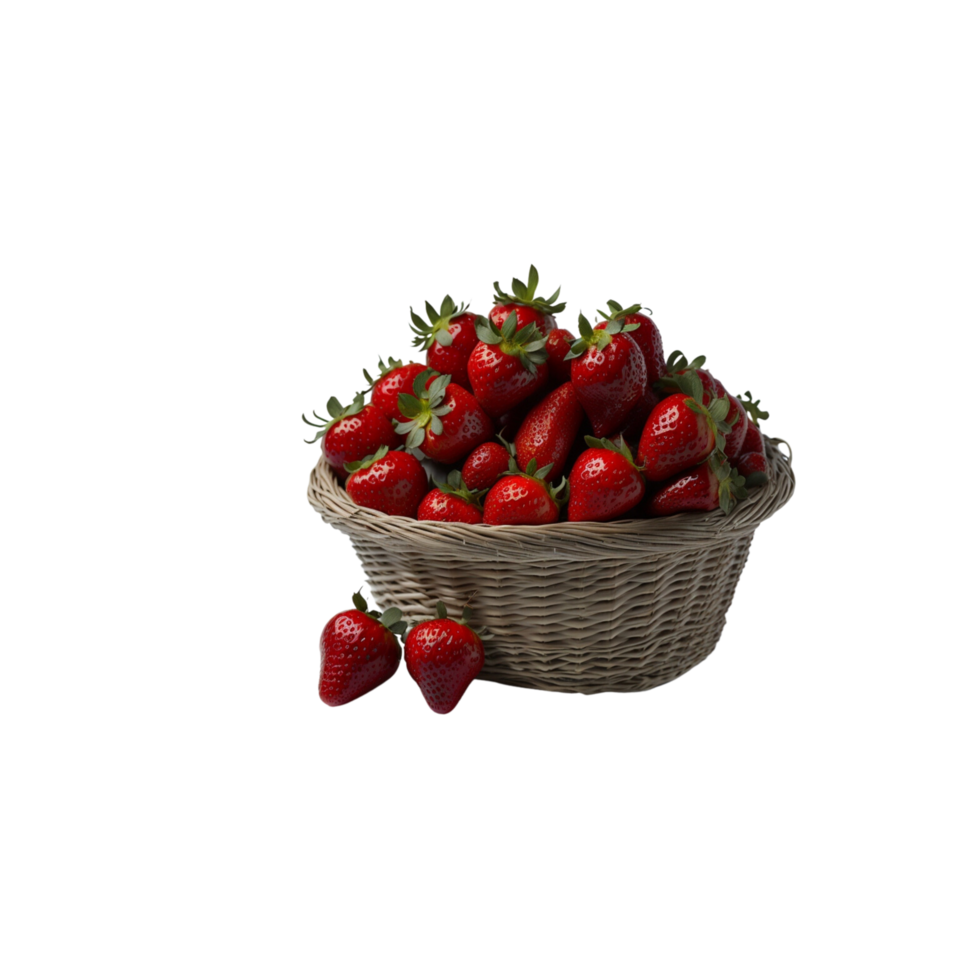 Bamboo basket full of harvested organic Fresh red strawberry Fruit