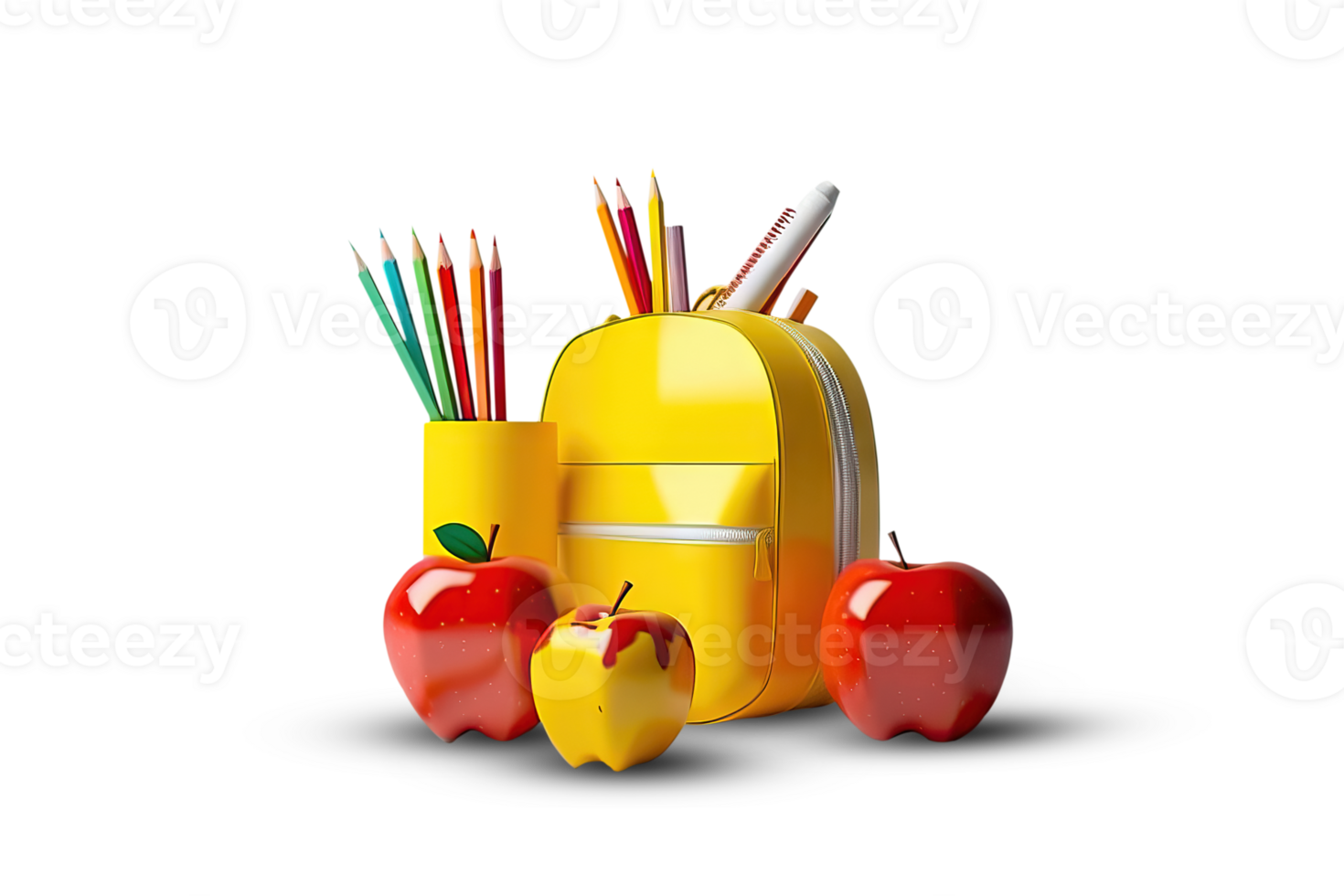 School Backpack with School Supplies and Apples - Back-to-School Essentials - png