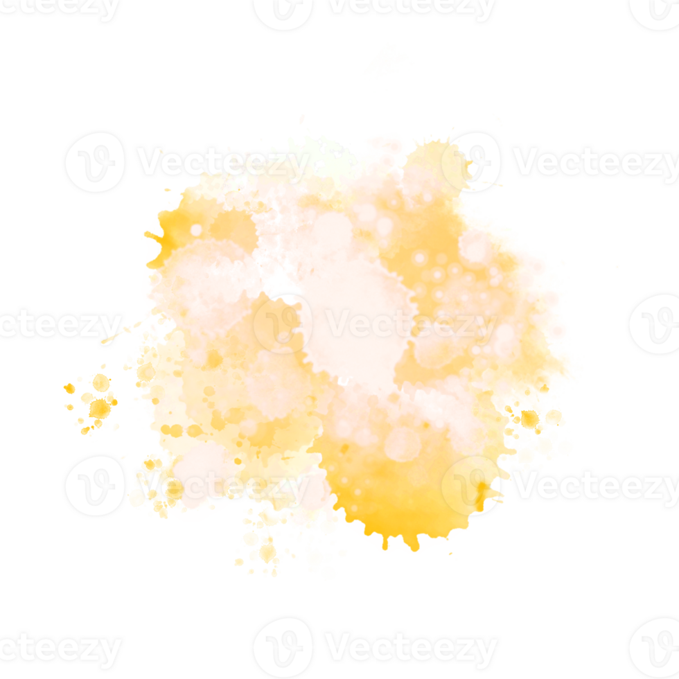 Abstract yellow watercolor liquid ink splashes hand drawn png