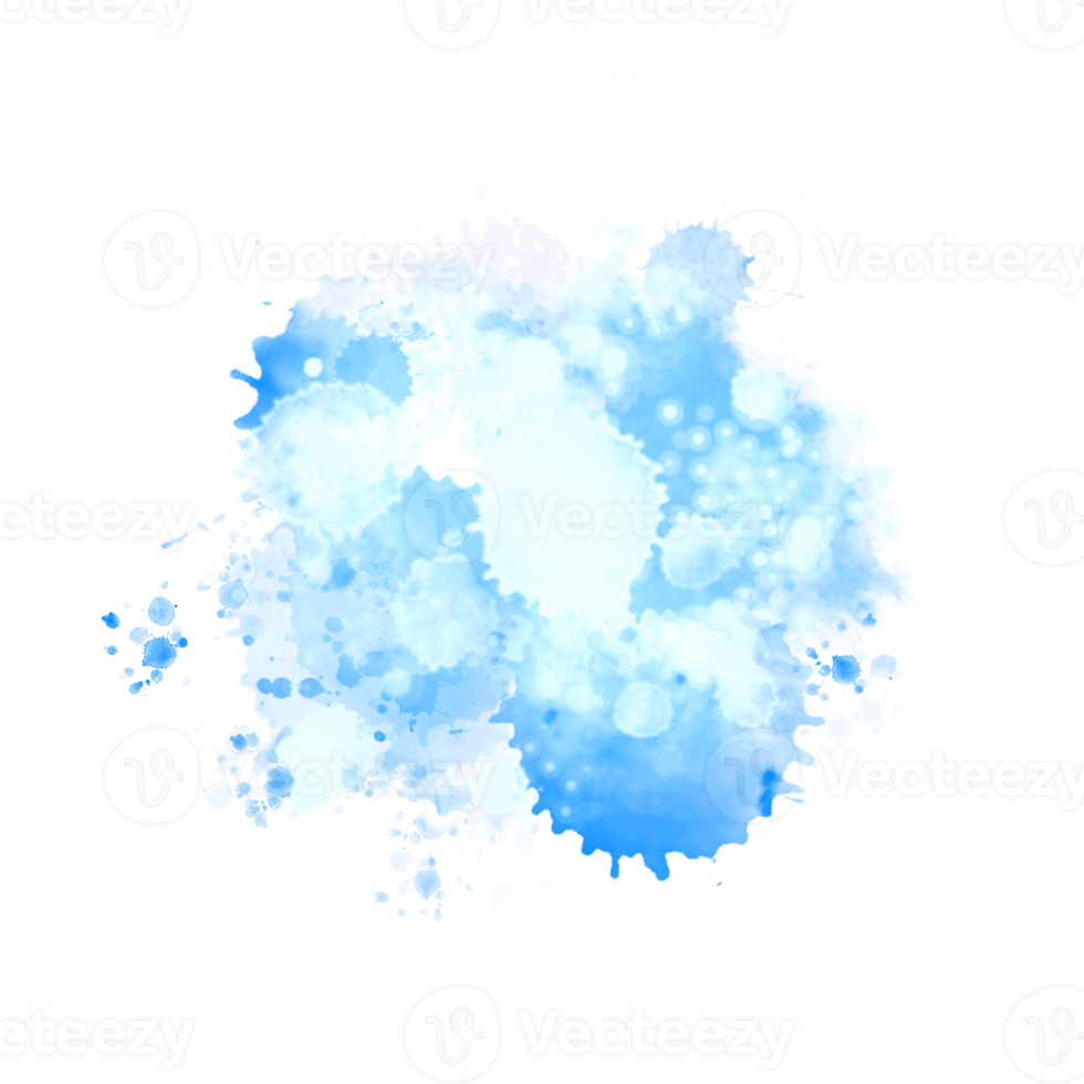 Abstract sky blue watercolor liquid ink splashes hand drawn png