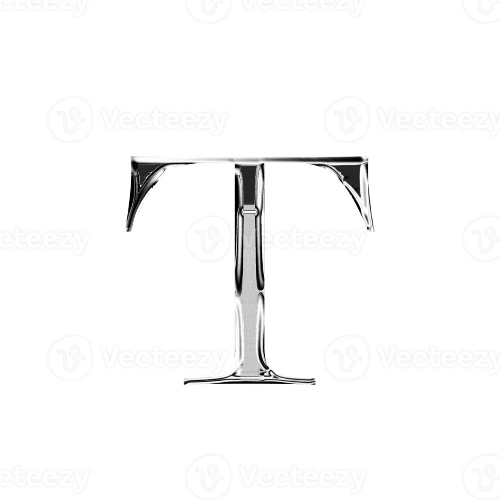 T silver metallic luxury chrome alphabet font png
