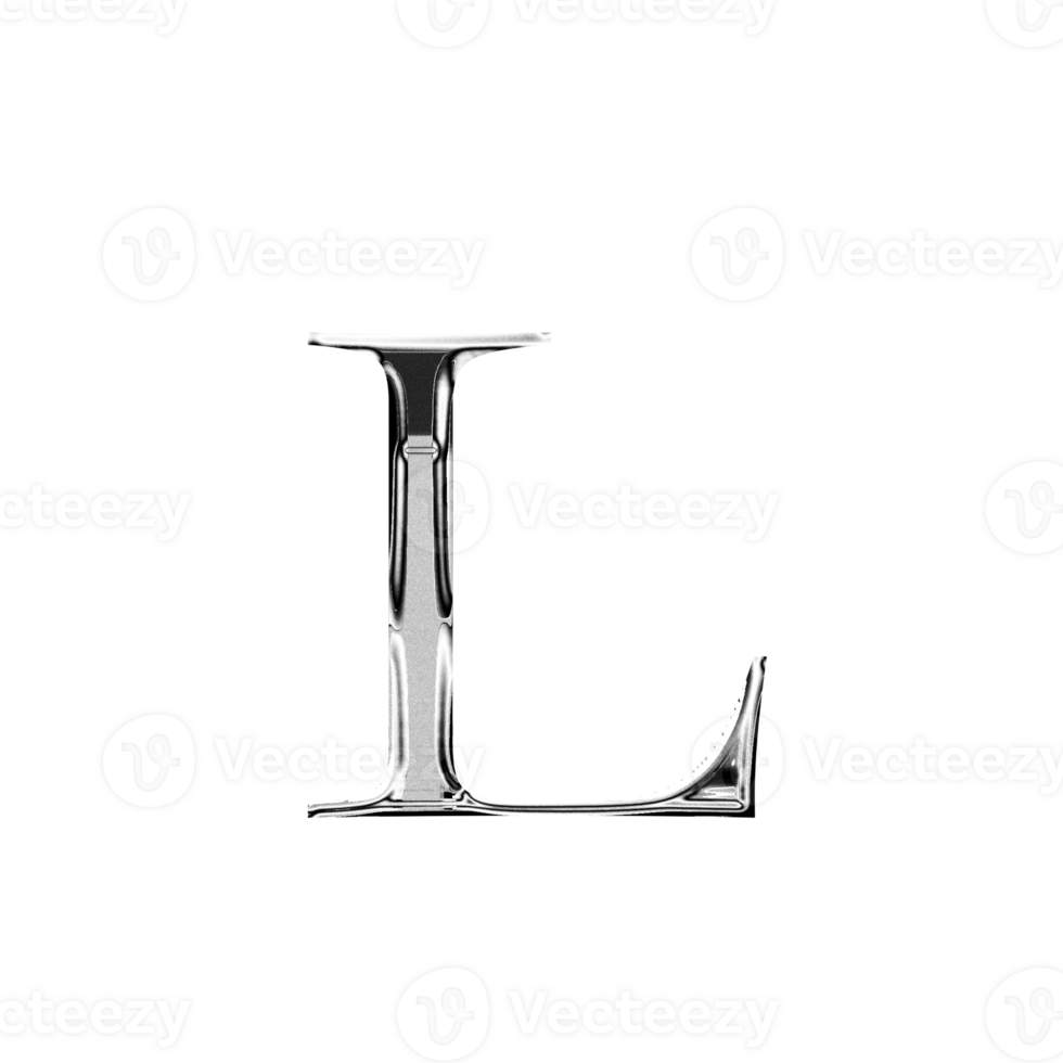 L silver metallic luxury chrome alphabet font png