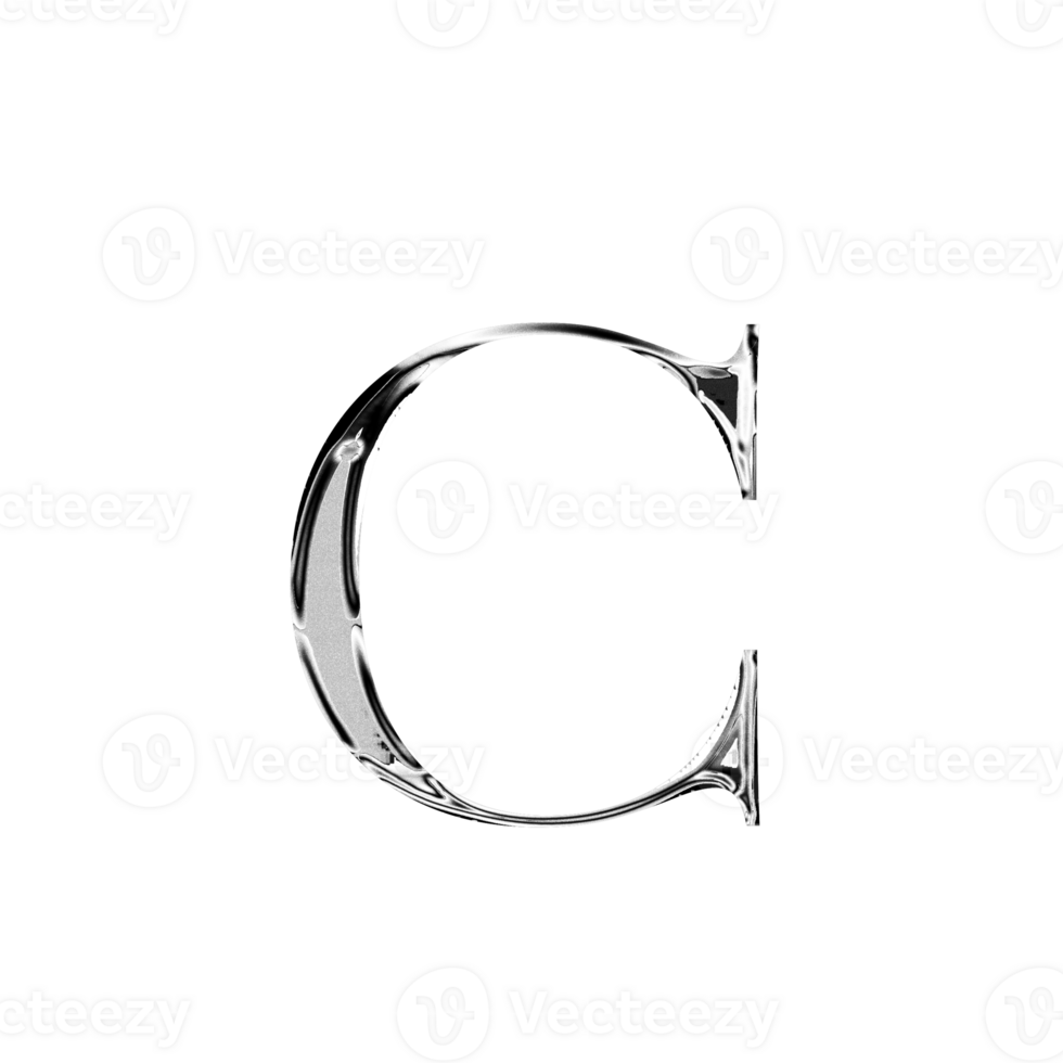 C silver metallic luxury chrome alphabet font png