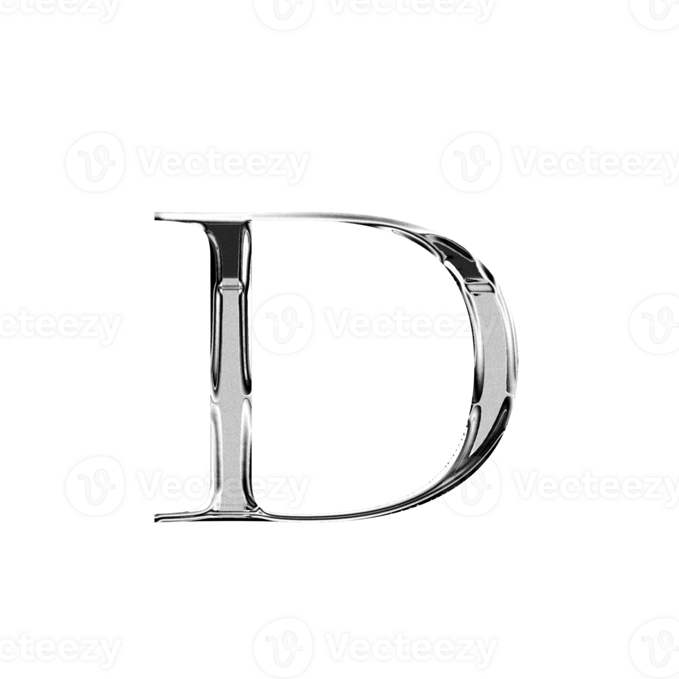 D silver metallic luxury chrome alphabet font png