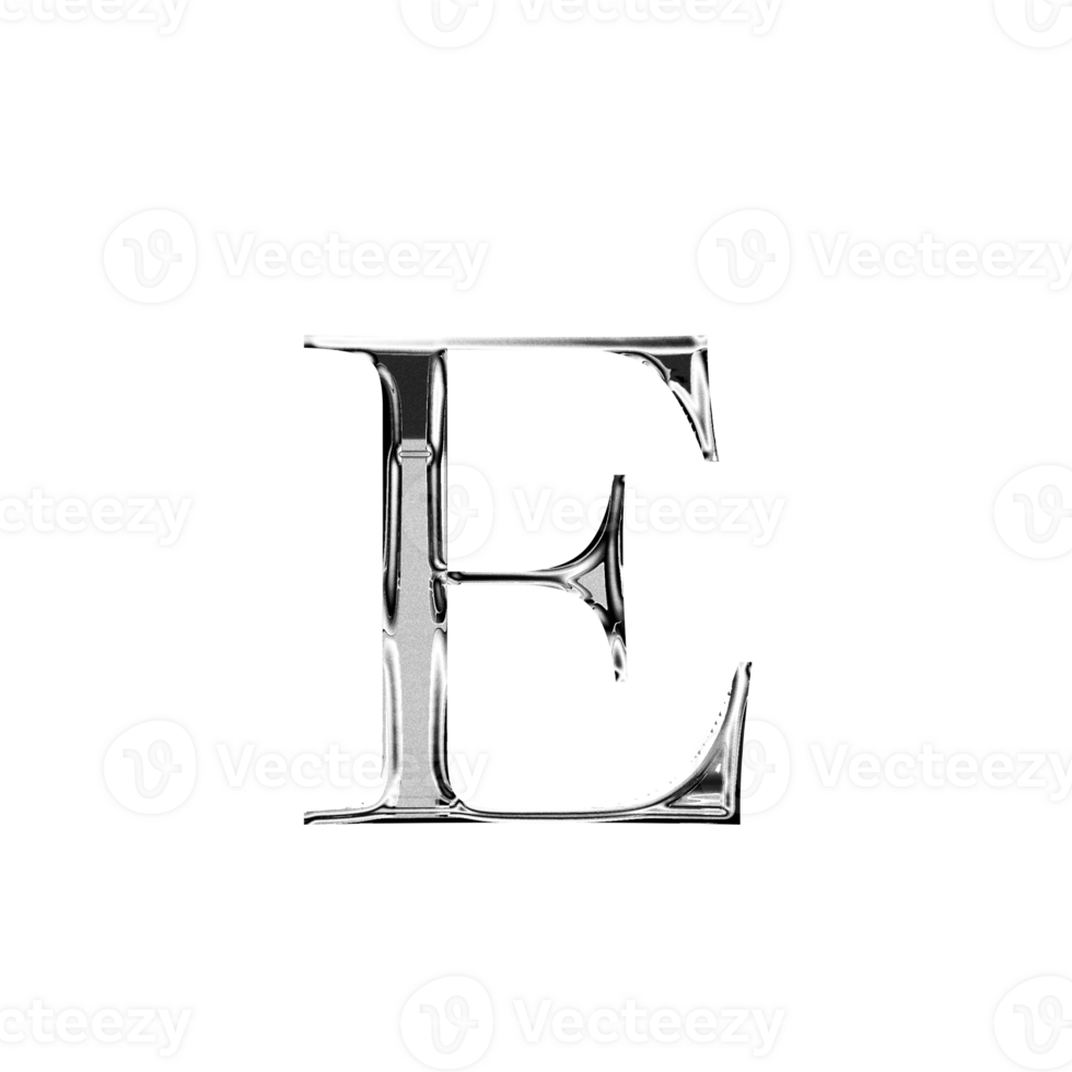 E silver metallic luxury chrome alphabet font png