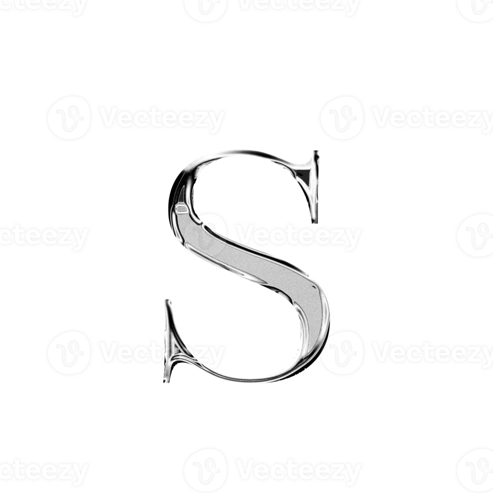 S silver metallic luxury chrome alphabet font png