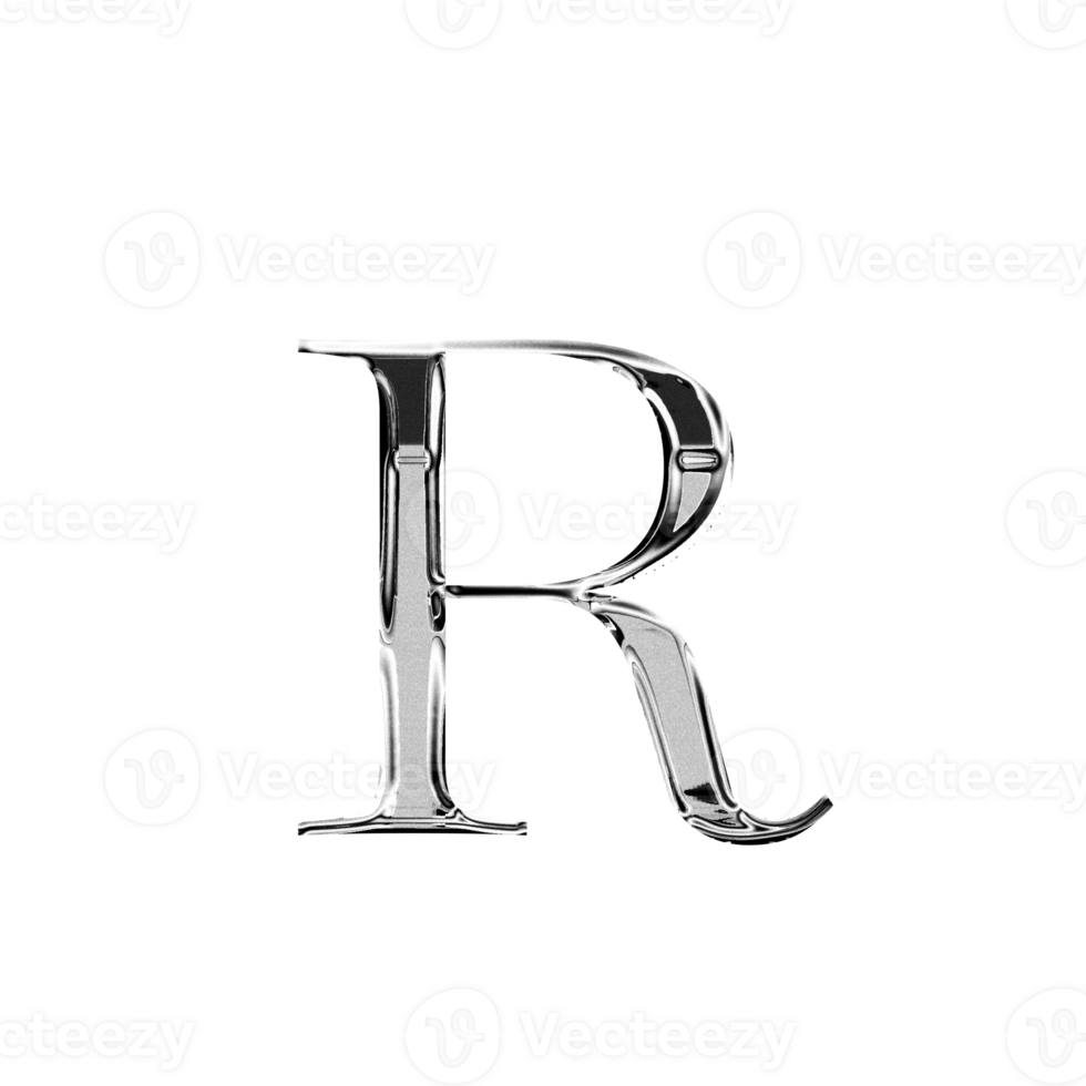 R silver metallic luxury chrome alphabet font png