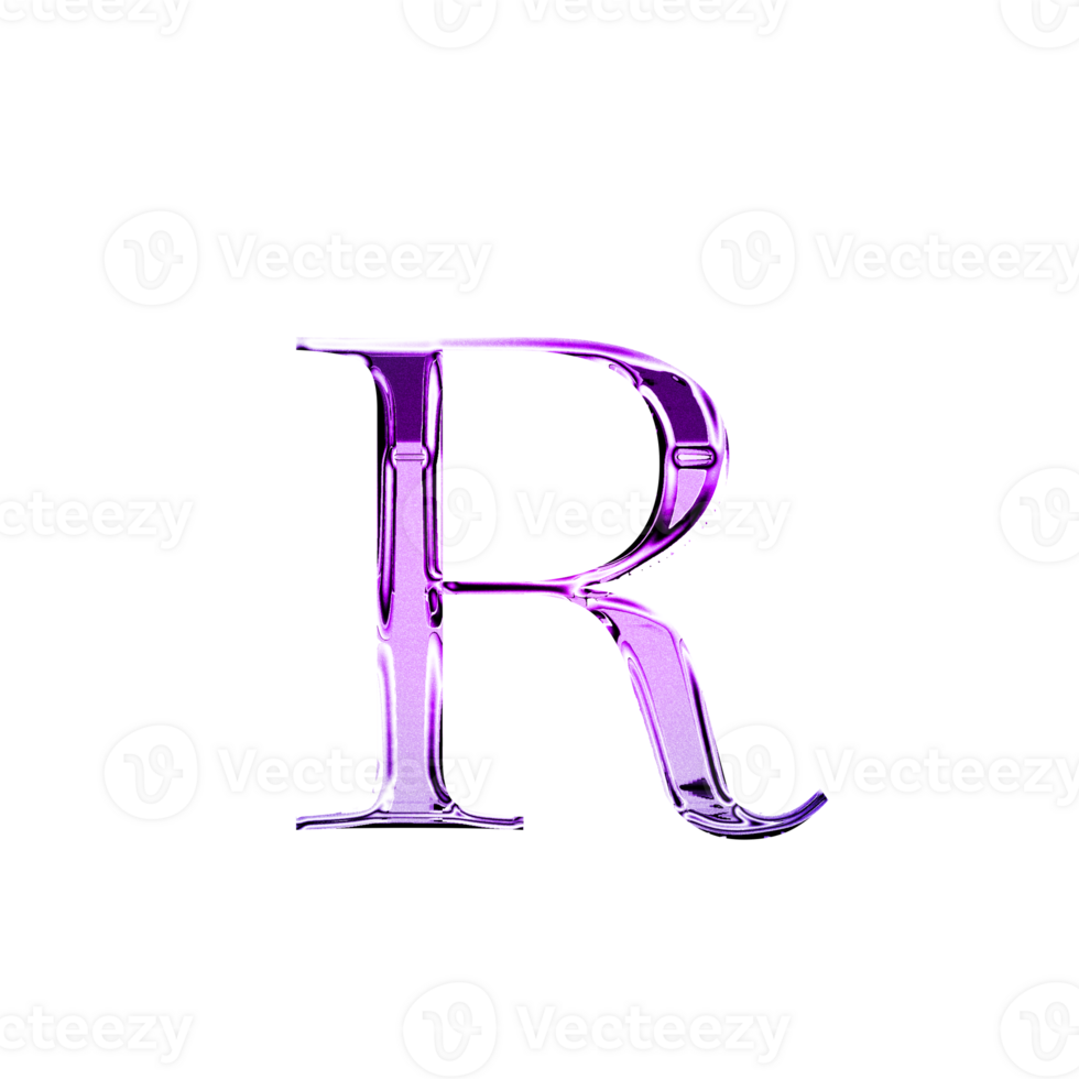 R purple metallic luxury chrome alphabet font png