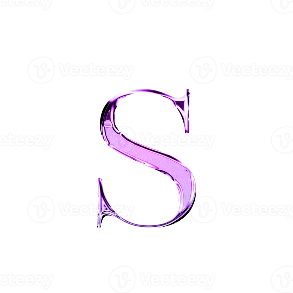 S purple metallic luxury chrome alphabet font png
