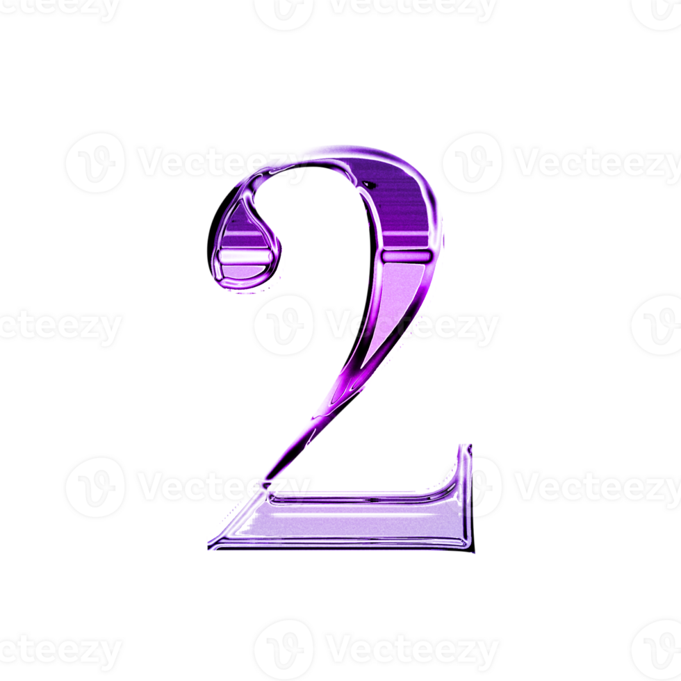 Two purple metallic luxury chrome alphabet number font png