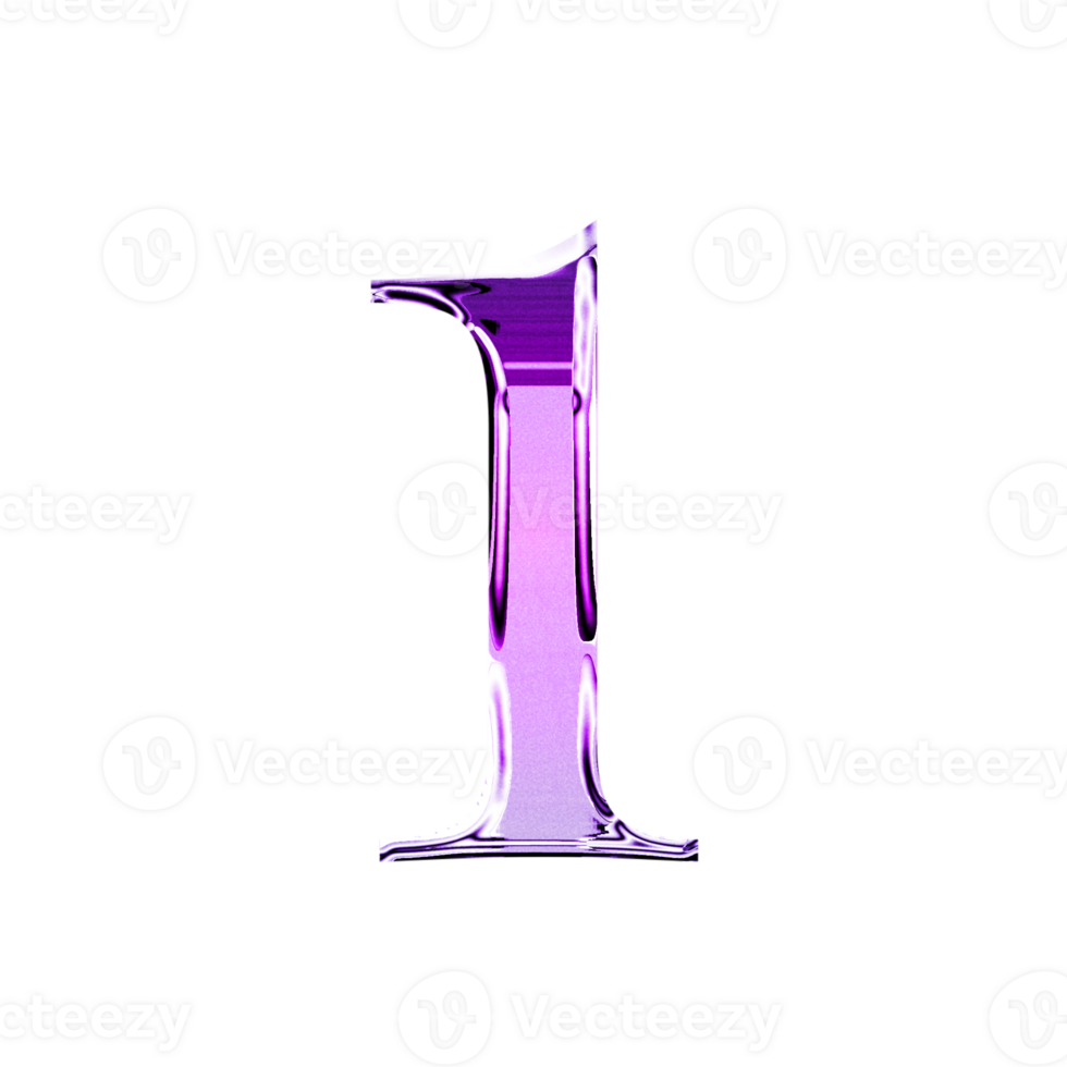 One purple metallic luxury chrome alphabet number font png