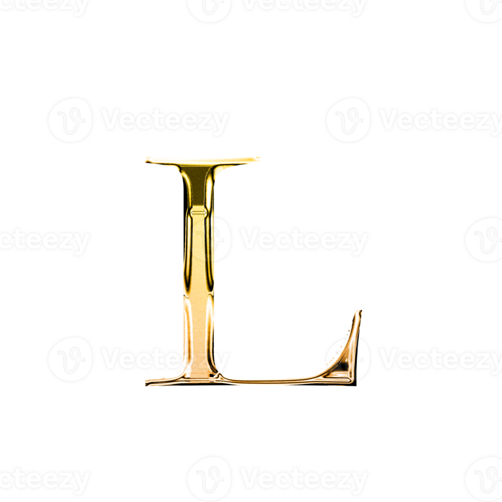 L gold metallic luxury chrome alphabet font png