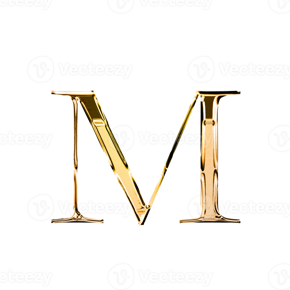 M gold metallic luxury chrome alphabet font png