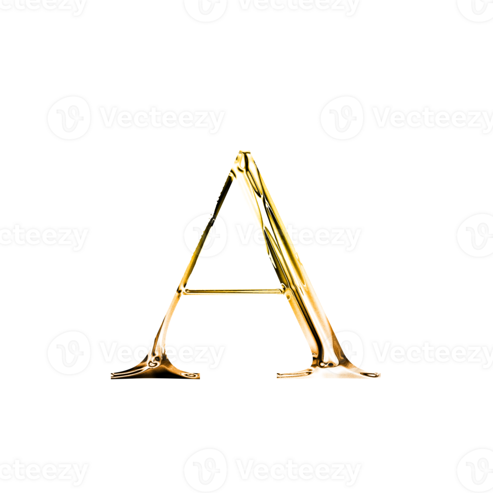 A gold metallic luxury chrome alphabet font png