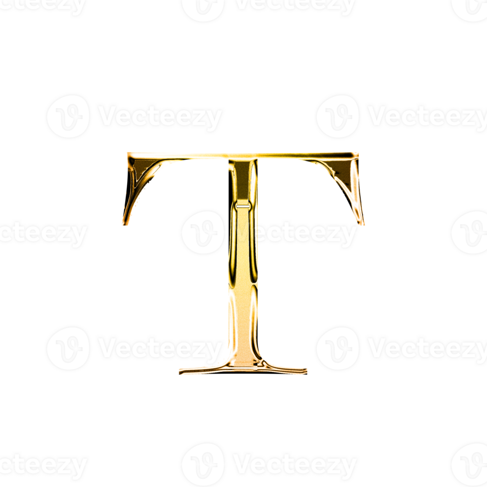 T gold metallic luxury chrome alphabet font png