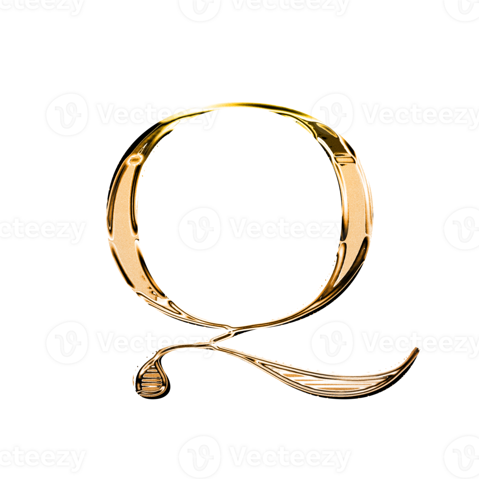 Q gold metallic luxury chrome alphabet font png