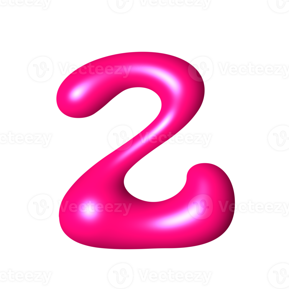 Two liquid pink 3D alphabet number y2k style png