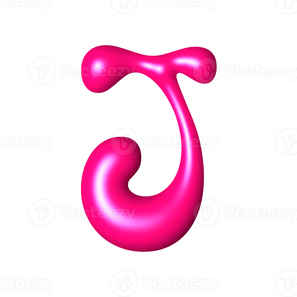 J liquid pink 3D alphabet y2k style png