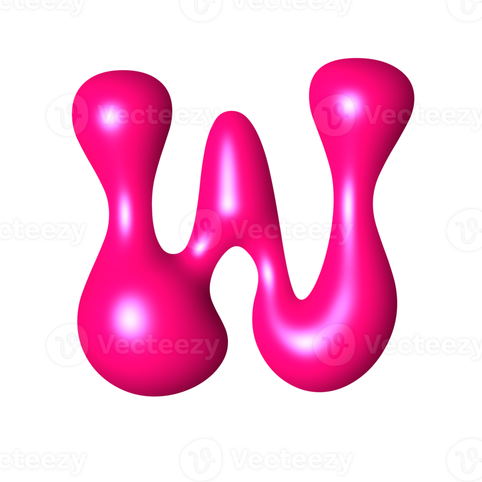 W liquid pink 3D alphabet y2k style png