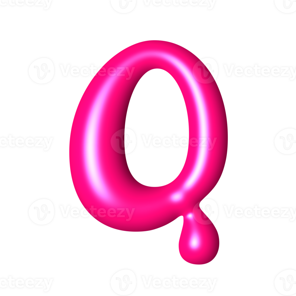 Q liquid pink 3D alphabet y2k style png