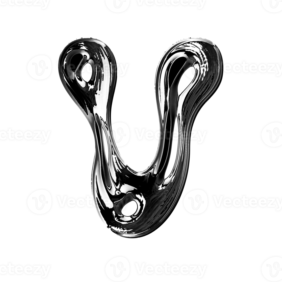 V alphabet with y2k liquid metallic chrome effect png