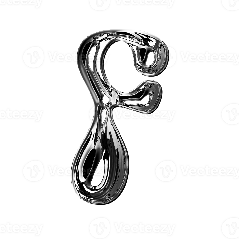 F alphabet with y2k liquid metallic chrome effect png