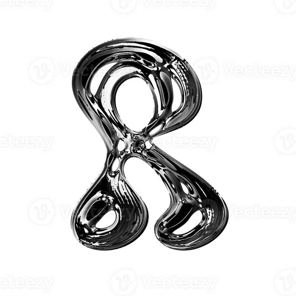 R alphabet with y2k liquid metallic chrome effect png