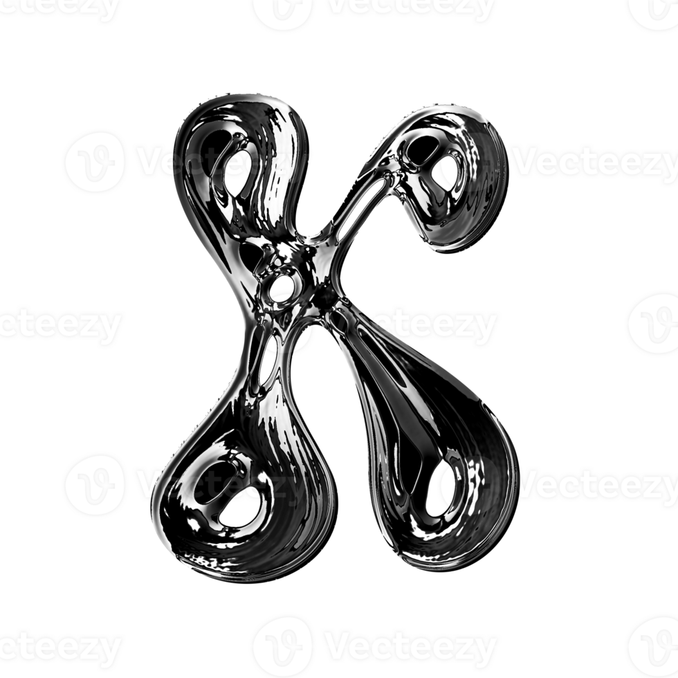 K alphabet with y2k liquid metallic chrome effect png