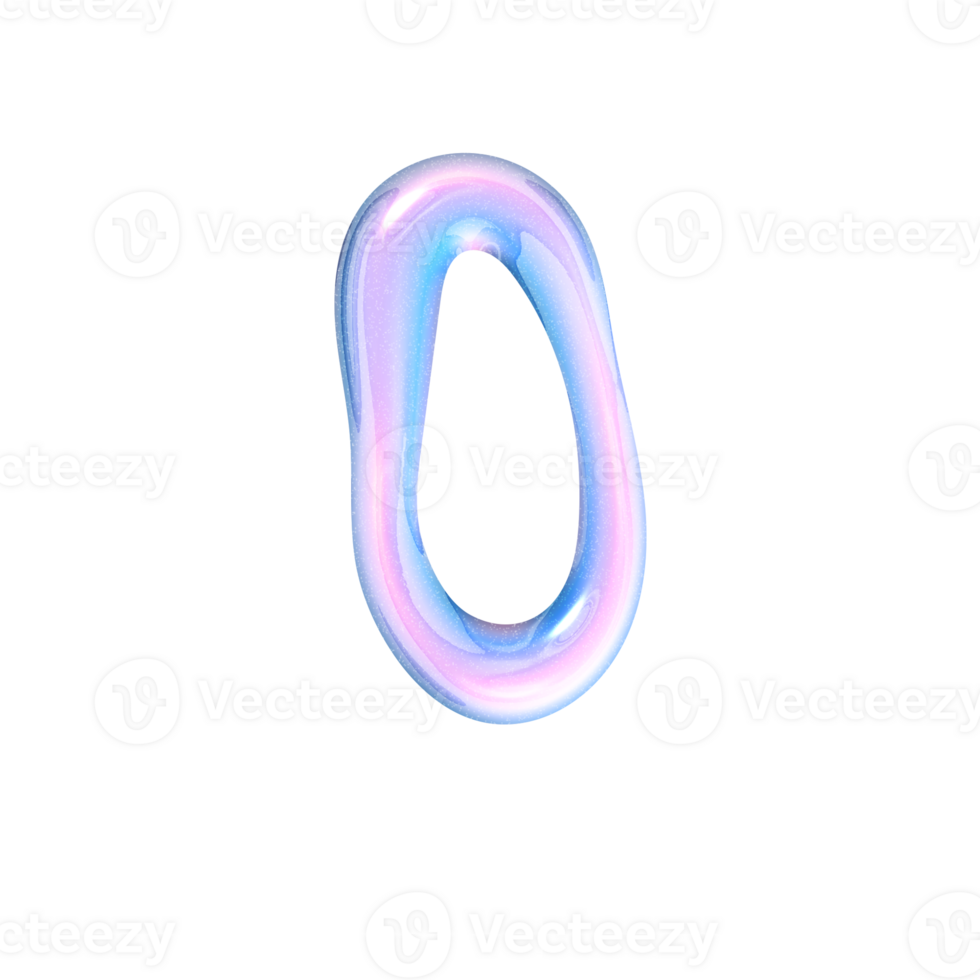Zero number alphabet with y2k liquid pastel hologram chrome effect png