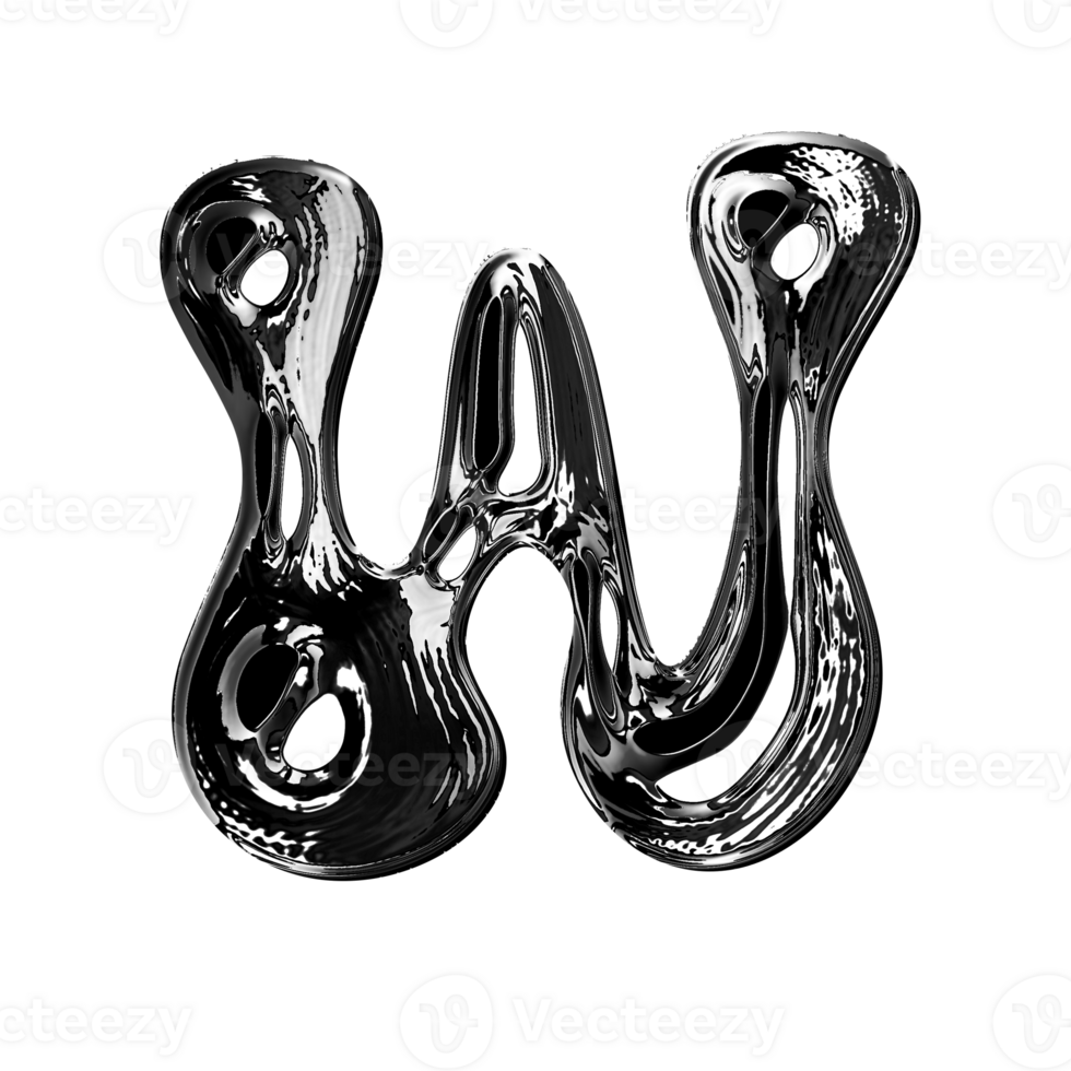W alphabet with y2k liquid metallic chrome effect png