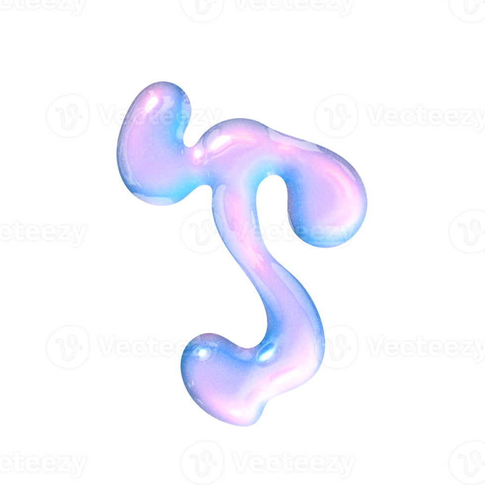 T alphabet with y2k liquid pastel hologram chrome effect png