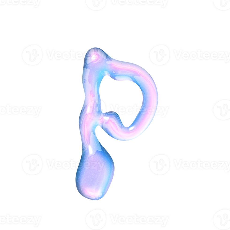 P alphabet with y2k liquid pastel hologram chrome effect png