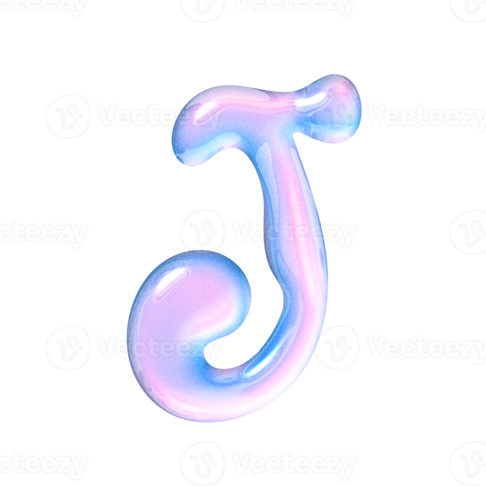 J alphabet with y2k liquid pastel hologram chrome effect png