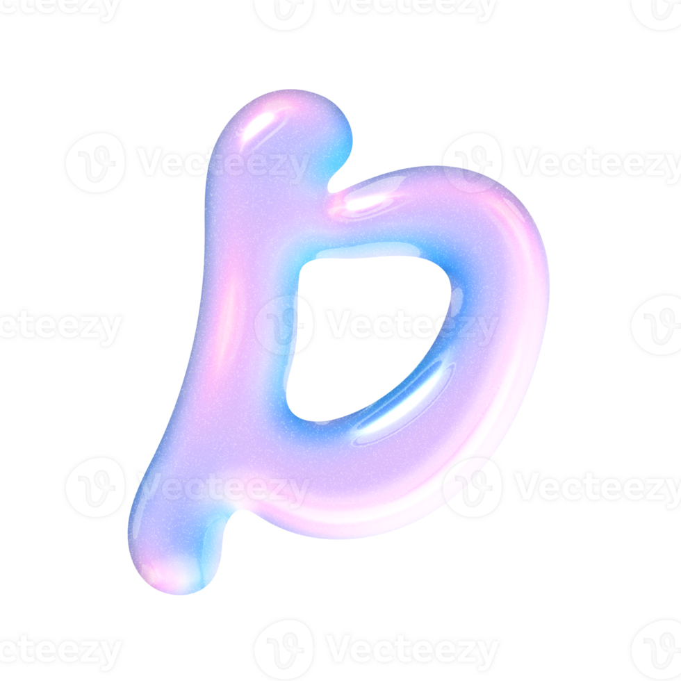 D alphabet with y2k liquid pastel hologram chrome effected png