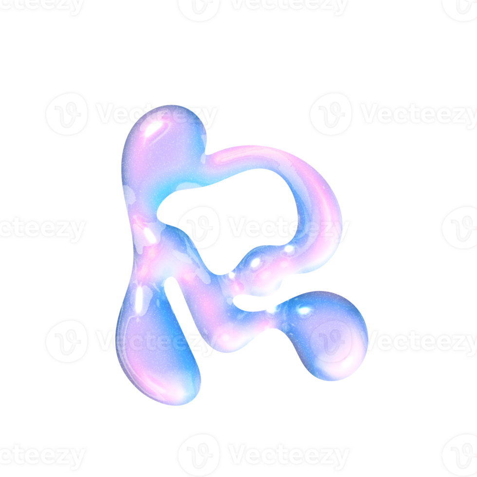 R alphabet with y2k liquid pastel hologram chrome effect png
