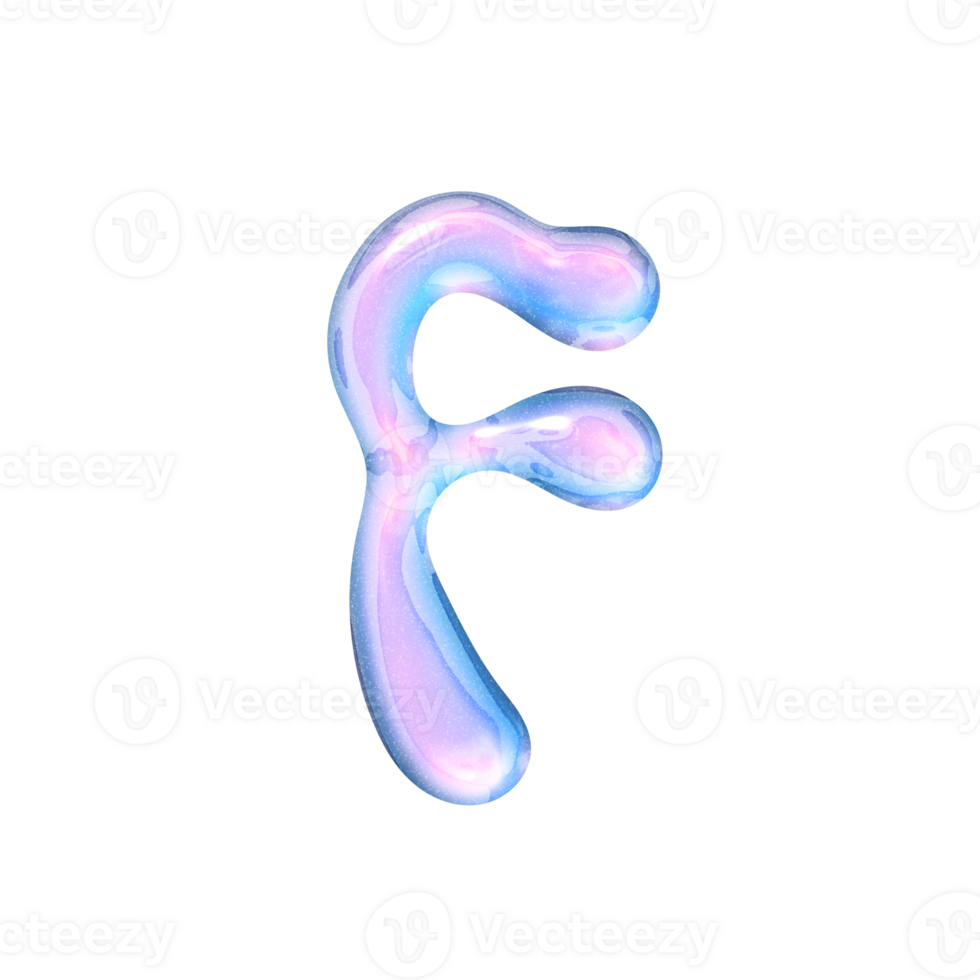 F alphabet with y2k liquid pastel hologram chrome effect png