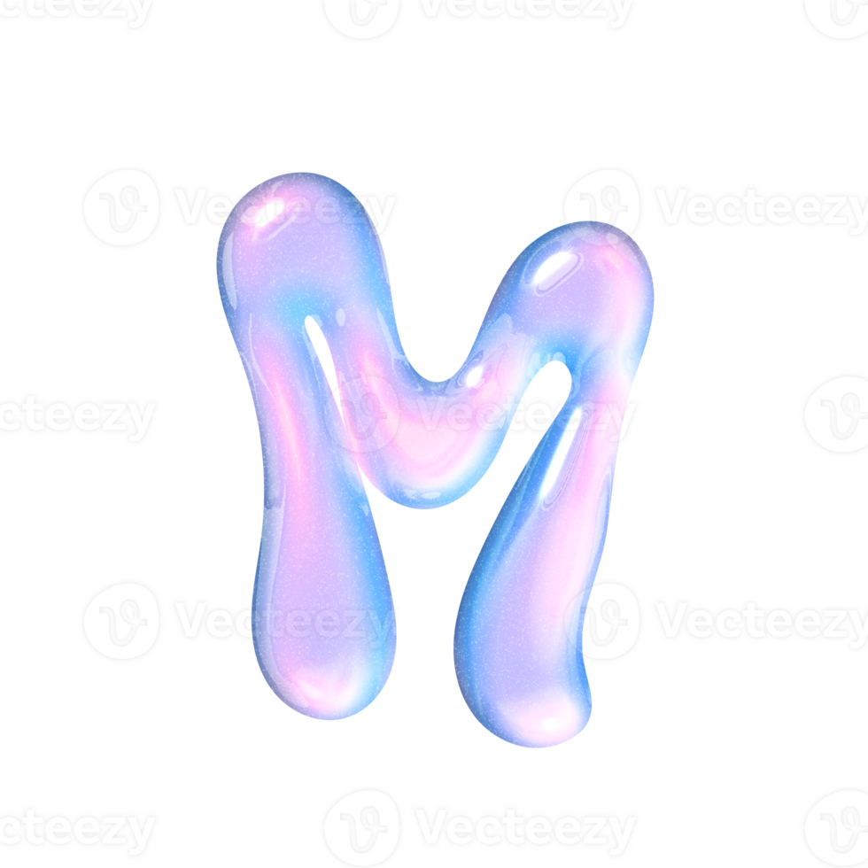 M alphabet with y2k liquid pastel hologram chrome effect png