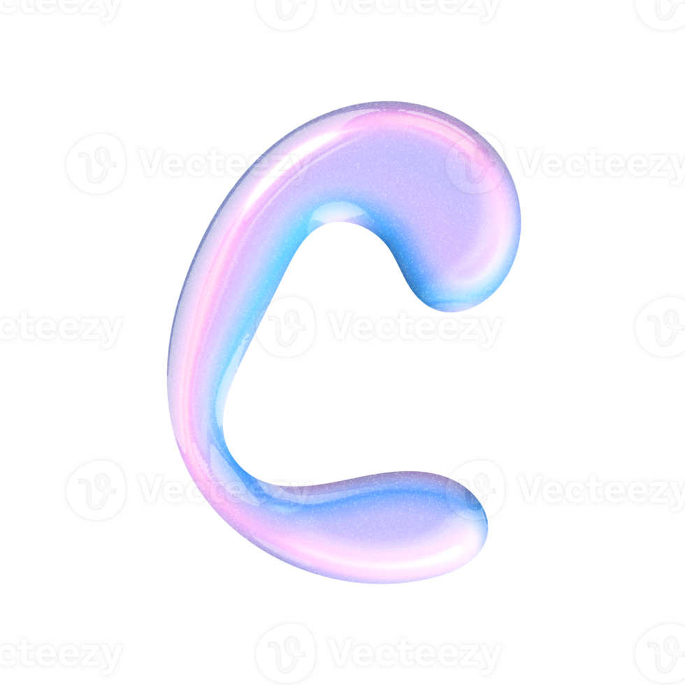 C alphabet with y2k liquid pastel hologram chrome effect png