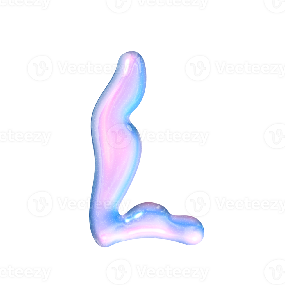 L alphabet with y2k liquid pastel hologram chrome effect png