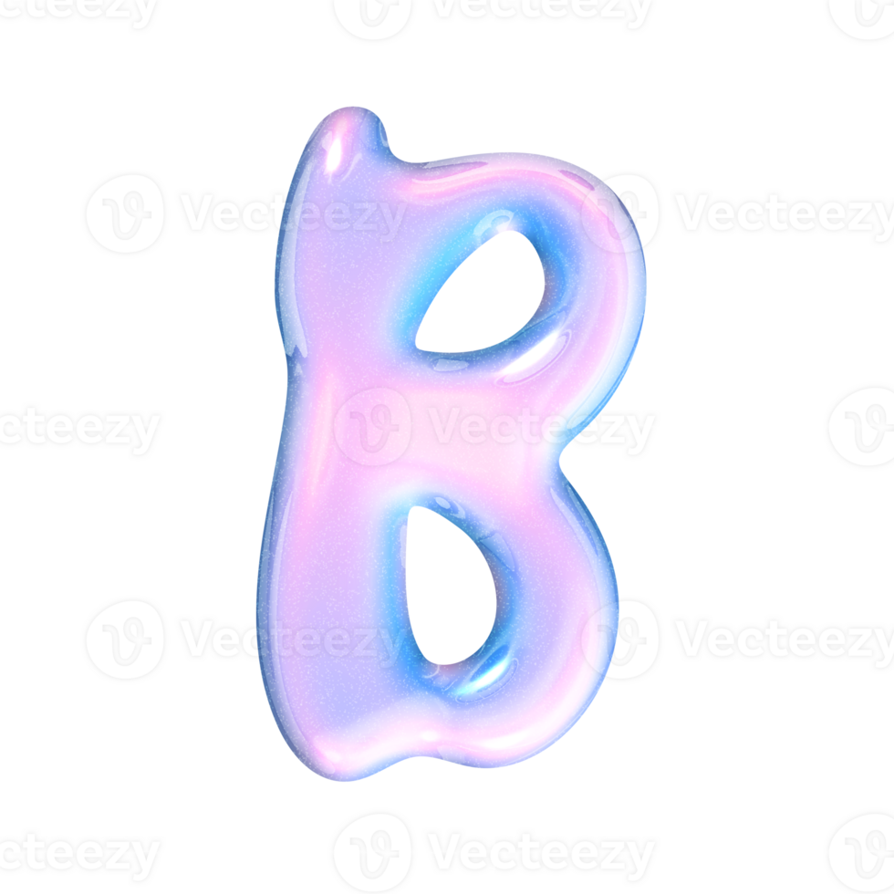 B alphabet with y2k liquid pastel hologram chrome effect png