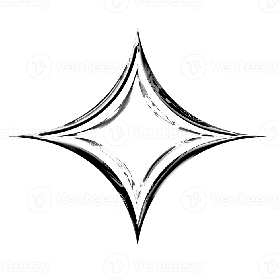 Star line Y2K element with chrome metallic 3d effect png