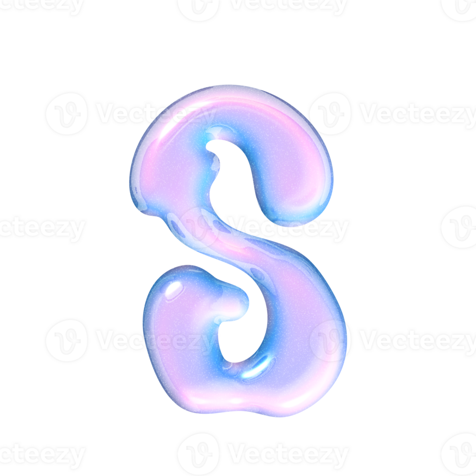 S alphabet with y2k liquid pastel hologram chrome effect png