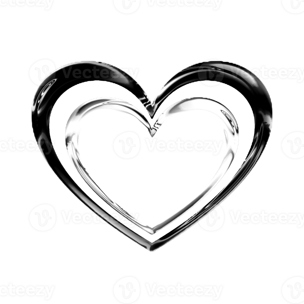 Heart frame Y2K element with chrome metallic 3d effect png