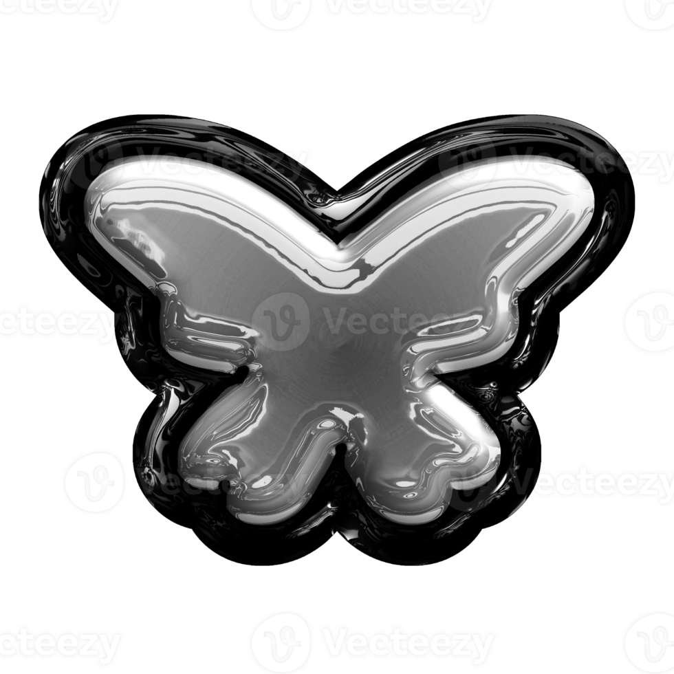 Butterfly Y2K element with chrome metallic 3d effect png