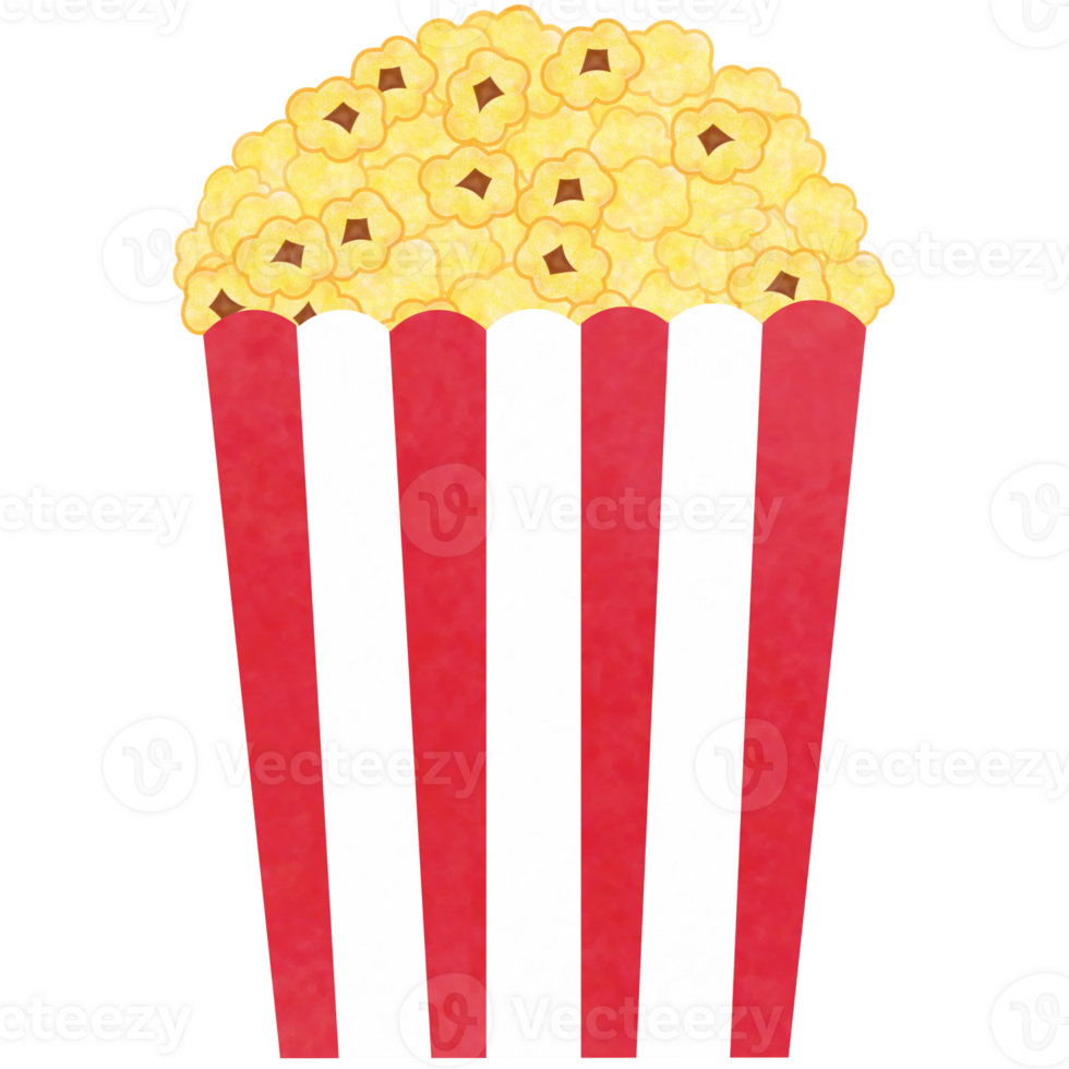 Drawing of popcorn isolated on transparent background for usage as an illustration, food and snack concept png