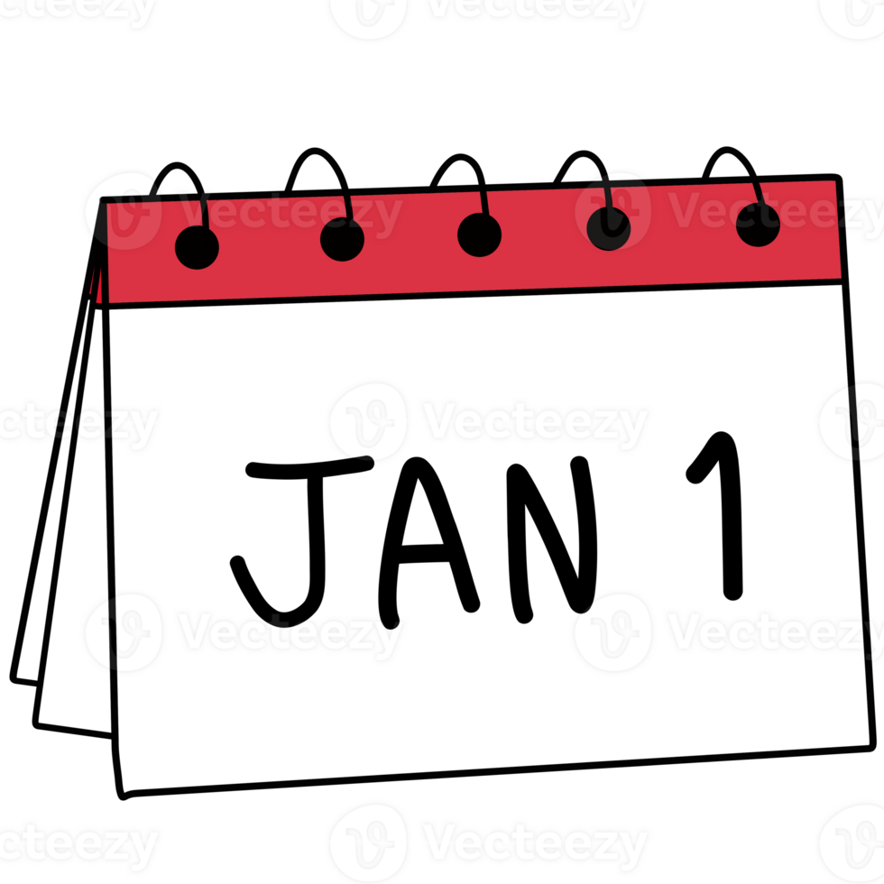 Drawing of calendar of Jan 1st isolated on transparent background for usage as an illustration and a decorative element png