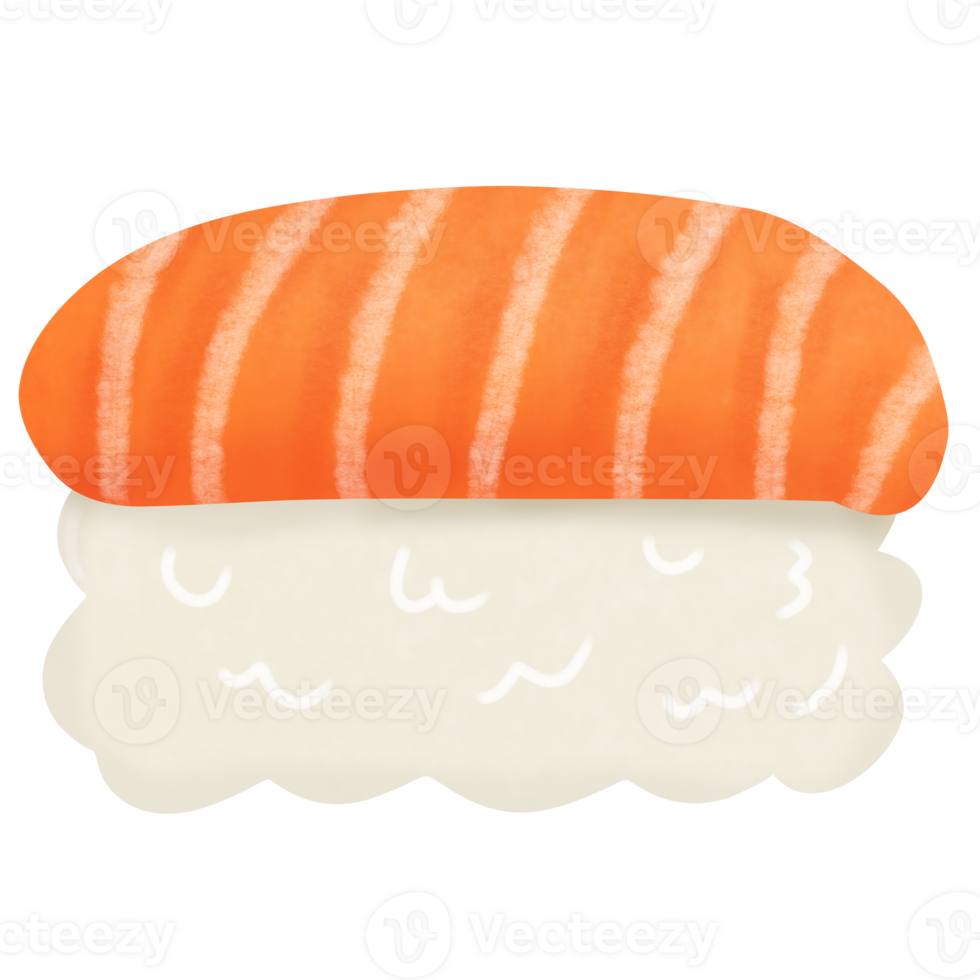Drawing of salmon sushi isolated on transparent background for usage as an illustration, food and eating concept png